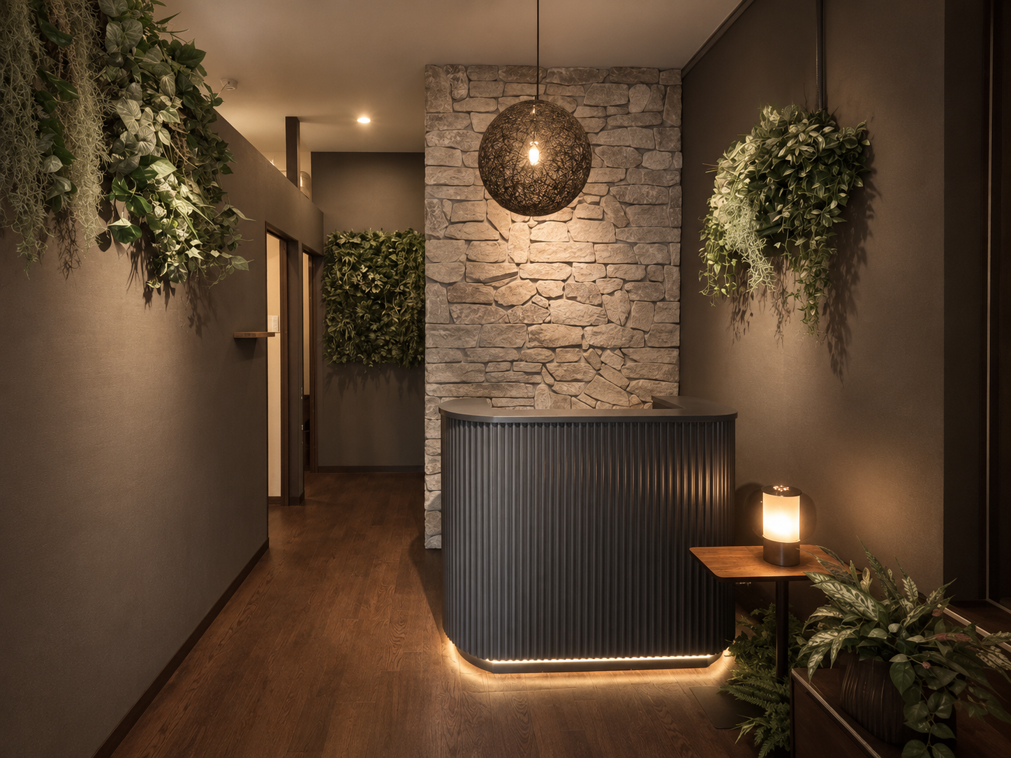 Reception with greenery and soft lighting