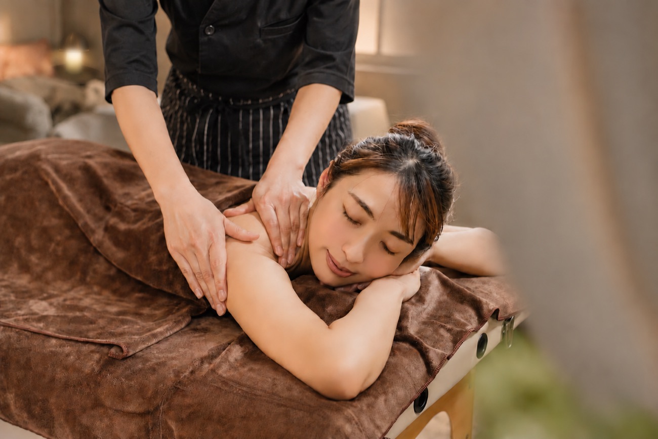 An aromatherapy treatment carefully tending to the shoulders and back